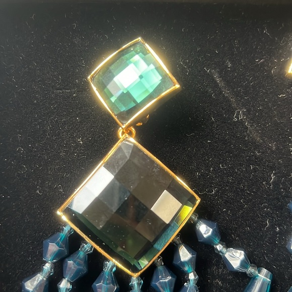 Balmain for H&M dazzling emerald style gem earrings. Clip on. - Picture 3 of 5